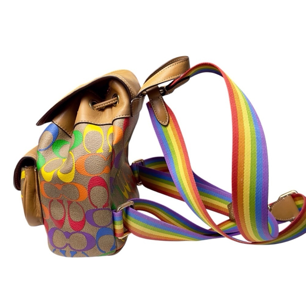 Coach Light Saddle Rainbow Signature Canvas Pennie Backpack 22 Inch - Picture 3 of 15